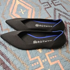 Rothy's Black Flats with Blue Accents